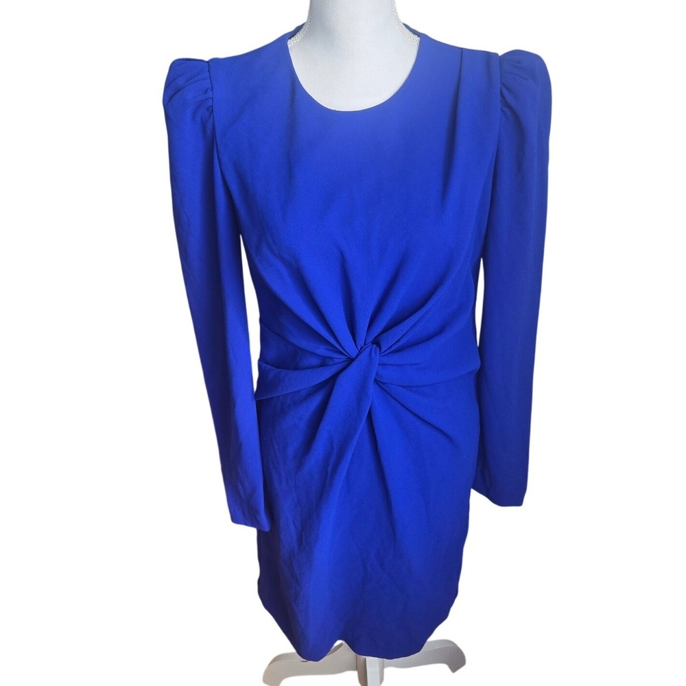 Sheath Dress Twist‎ Front Puff Shoulder Long Sleeve Cocktail Cobalt Blue Size 10
